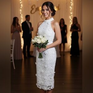 NWT Petal & Pup Adalyn Halter Lace Midi Dress White XS